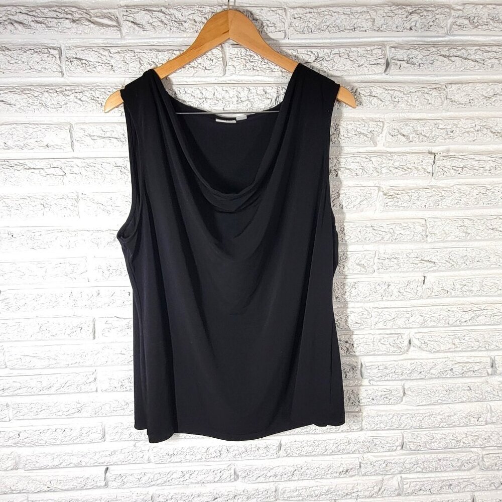 Cato 26W 28W Plus Size Black Top Sleeveless Draped Neck Polyester Blouse BLA73E